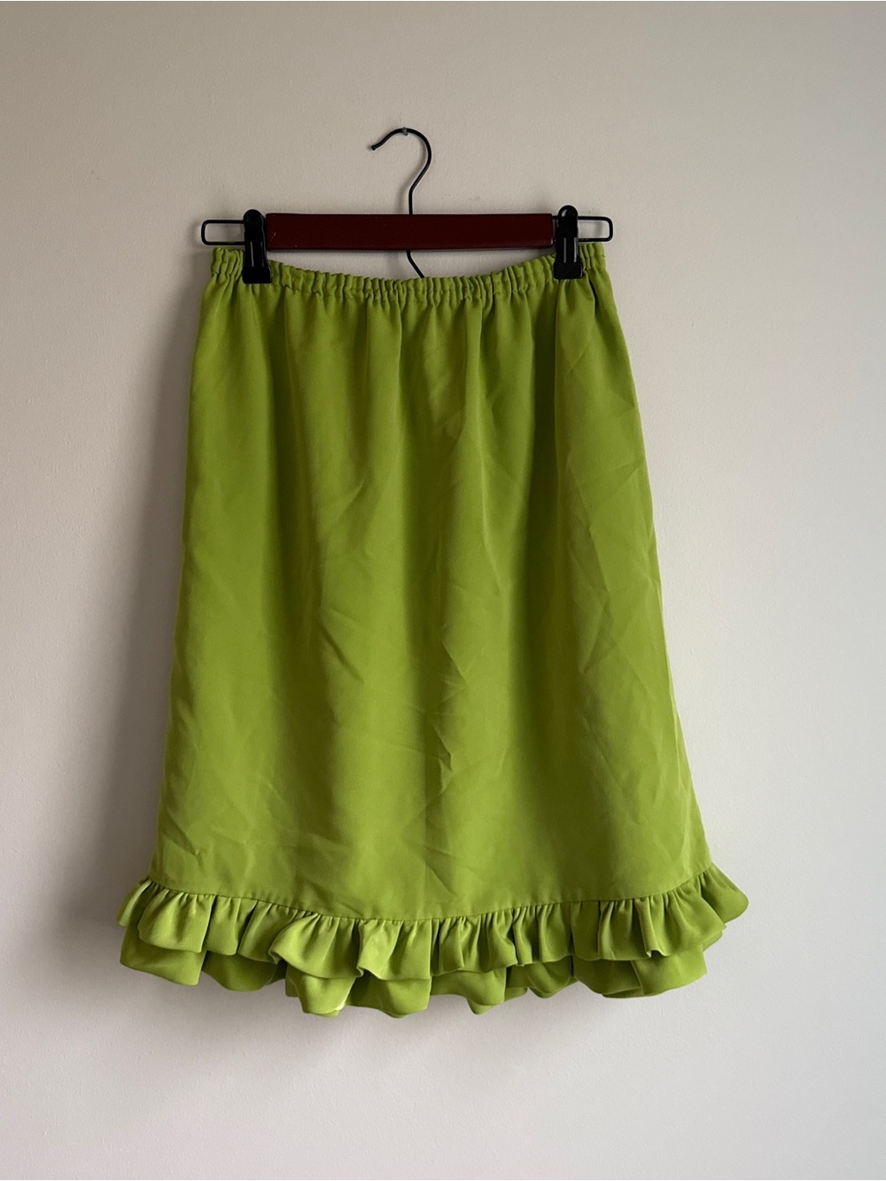Vintage Anne Fairbanks Ltd. Green Solid Pull-On Elastic Waist Ruffle Skirt 8
